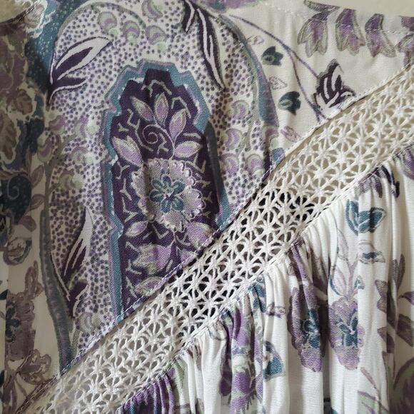 Free People Rain Or Shine Lace Up Mini Dress Ivory Paisley Womens XS - Picture 15 of 15